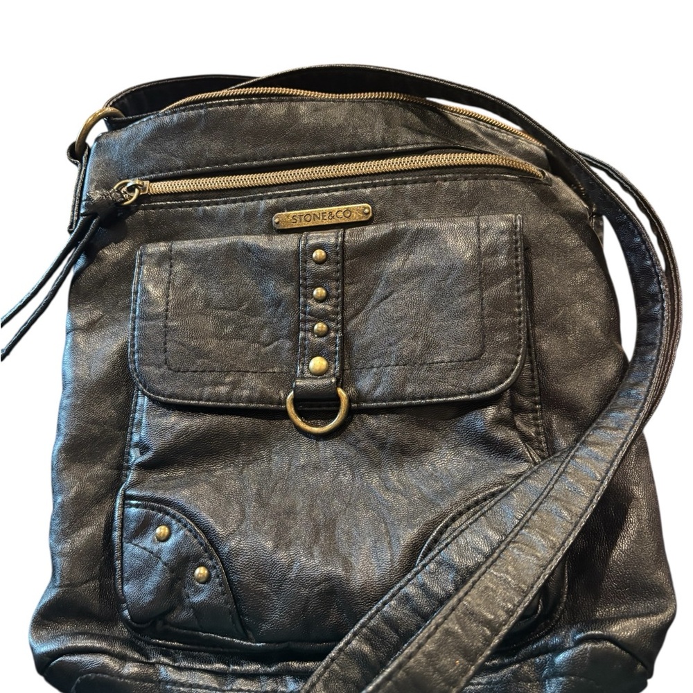 Stone & Co. Black Faux-Leather Crossbody Bag with Gold Hardware